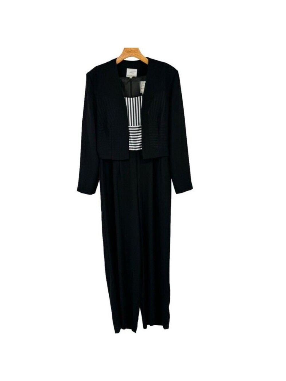 JOSEPH RIBKOFF Black Jumpsuit  Pant Suit w/ jacket womens stripes size 10 - Picture 3 of 16